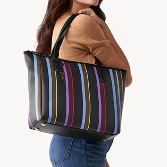 Fossil Sydney Tote Black Stripe - Picture 2 of 10